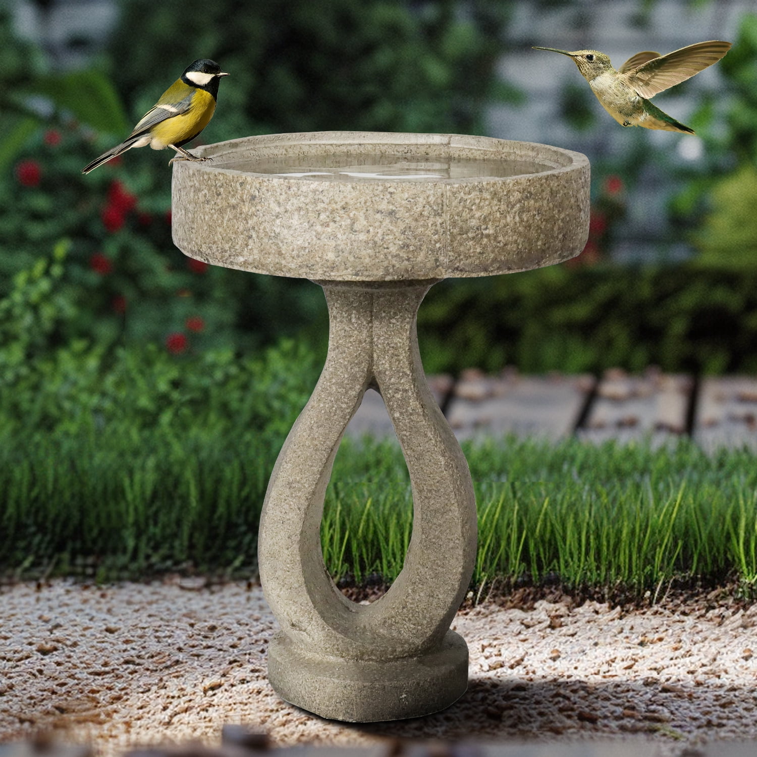 21.8”High Bird Baths for Garden - Concrete Modern Outdoor Standing Birdbath for Garden, Patio, Backyard, Lawn Decor
