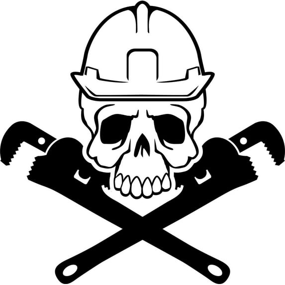kcd pipe fitter skull and crossbones vinyl decal sticker|cars trucks vans walls laptops cups|black|5.5 inches|kcd907