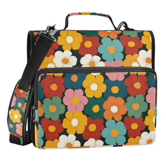 Zipper Binder Retro Psychedelic Flowers 1.5 Inch Binder Folder Bag with Shoulder Strap and Handle