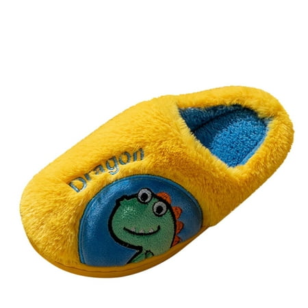 

XINSHIDE Shoes Fashion Autumn And Winter Boys And Girls Slippers Flat Bottom Round Toe Soft Lightweight Comfortable Plush Warm Cute Cartoon Dinosaur Casual Baby Shoes