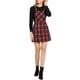 thumbnail image 2 of Vestido casual con tirantes ajustables de estampado a cuadros para mujer Inspire Chic M Rojo, 2 of 6