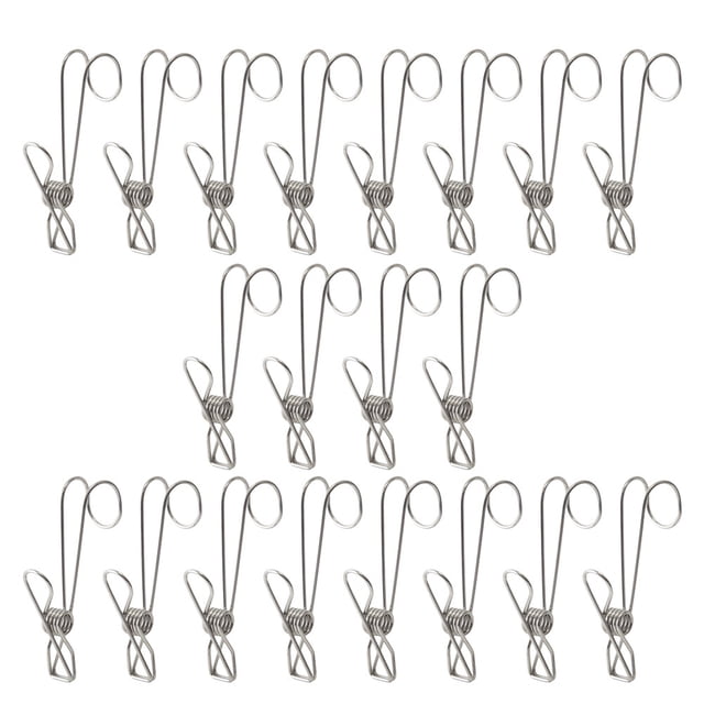 20 pinzas de acero inoxidable para ropa, multiusos, resistentes al viento, para tendedero (plateadas, 9,5 cm)