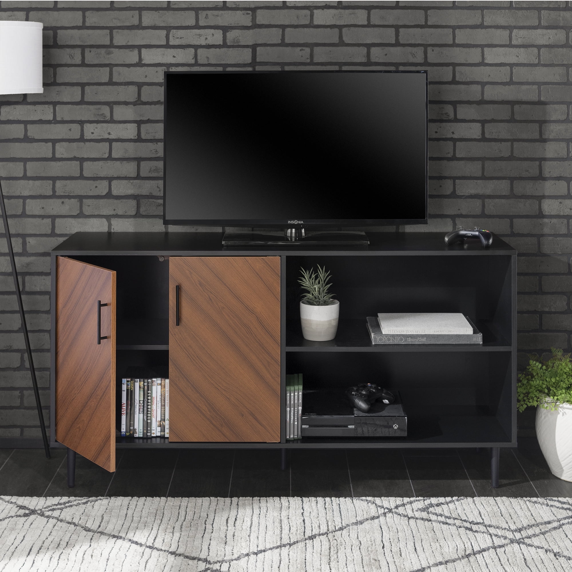Walker Edison Asymmetrical Bookmatch TV Stand for TVs up to 65", Black