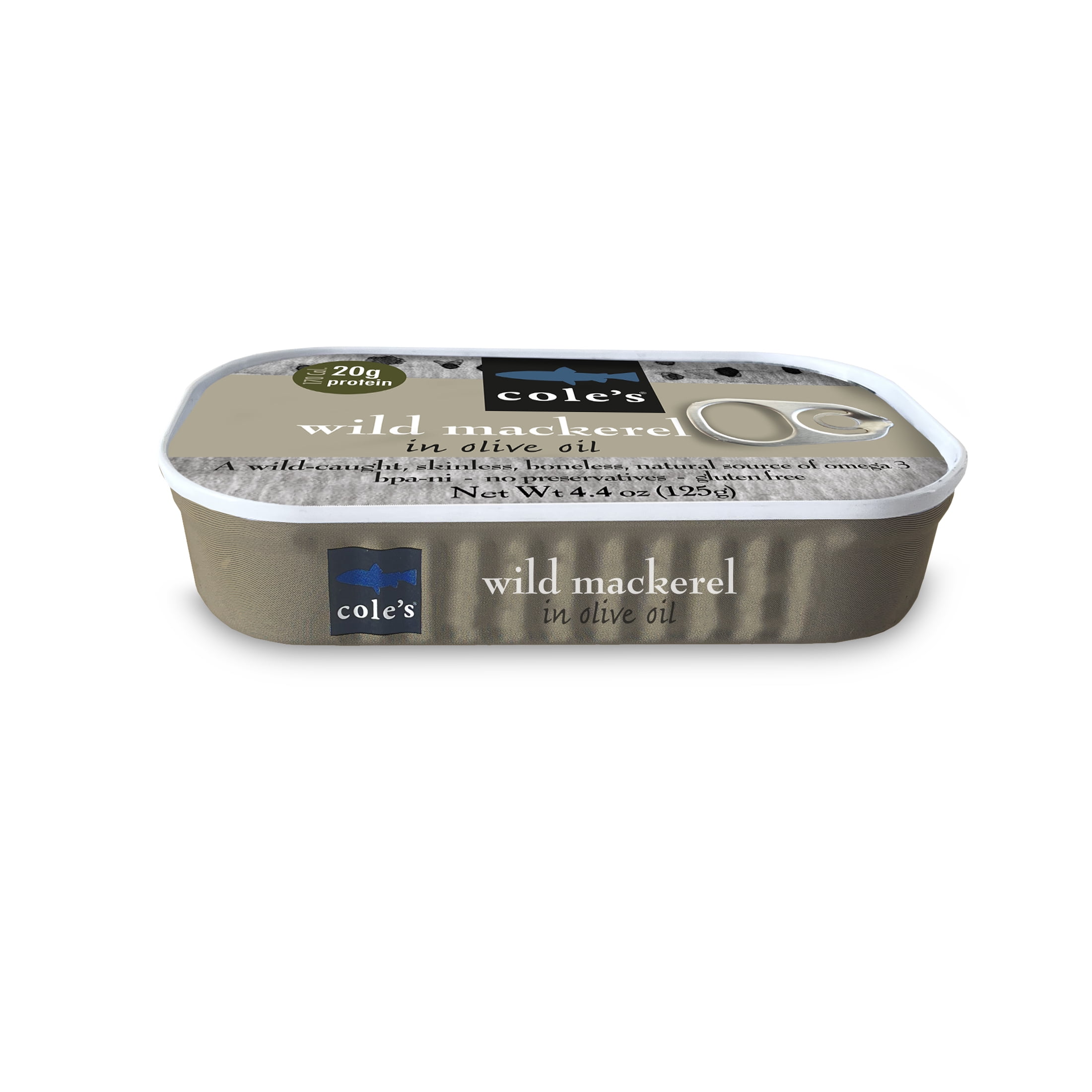 COLE'S WILD MACKEREL IN OLIVE OIL - Canned Fish, Skinless, Boneless, Small Atlantic Mackerel, Hand-Packed Seafood, Preservative & Gluten-Free - 4.4 oz (5 Pack)