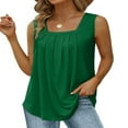 thumbnail image 1 of CHOK Tank Tops for Women Pleated Square Neck Sleeveless Summer Tops Curved Hem Flowy Shirts, 1 of 8
