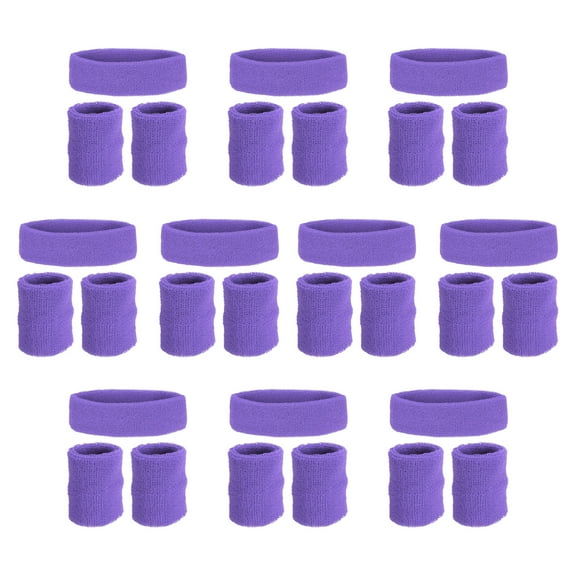Uxcell Sweatbands Headband Wristband, Sweat Terry Cloth for Sports, Light Purple 10 Set/18Pcs