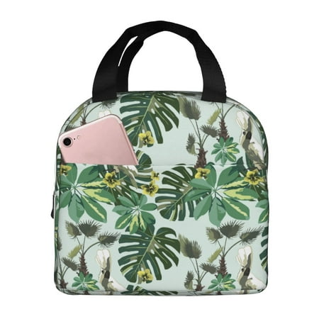 Insulated Lunch Bag for Women Men - Oil Painting White Parrot Leaves Leakproof Cooler Lunch Box for Women Men  Lunch Tote Bags for Work School Picnic Travel