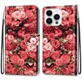 thumbnail image 2 of SaniMore for iPhone 14 Pro 6.1 "2022 PU Leather Case with Card Slots Detchable Lanyard Color Painting Luxury Pattern Flip Kickstand Shcokproof Wallet Case For iPhone 14 Pro 6.1", Rose Garden, 2 of 10