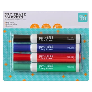 Pen + Gear Dry Erase, Chisel Tip, 4 Count, Assorted Colors, Low Odor, Quick drying