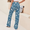 thumbnail image 5 of White Floral Blue Paisley Pattern Women's Wide Leg Pants High Waist Adjustable Knot Loose Casual Trousers Business Work Casual Pants, 5 of 8