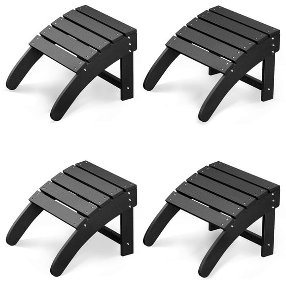 Reposapiés para Exterior Muebles de Jardín - Reposapiés Otomano de Resina HDPE Resistente a la Intemperie - Color Negro - Pack de 4 - Fácil de Limpiar - Ideal para Sillas Adirondack en Patio, Jardín