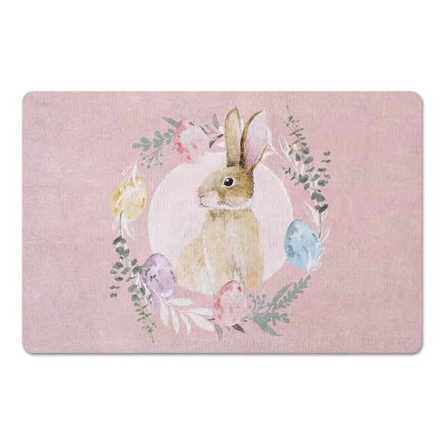 Felpudo decorativo con forma de conejo de Pascua, para interior y exterior, con diseño de flores y camión, para pasillo