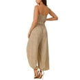 thumbnail image 3 of INSPIRE CHIC Women's Summer Casual Spaghetti Straps Sleeveless V Neck Tie Waist Split Wide Leg Jumpsuits Rompers Apricot L, 3 of 4