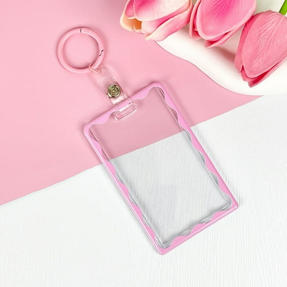 ID card, meal card, access control, ID card, transparent card holder with keychain, campus card, bus and subway, work card protective cover (pink)