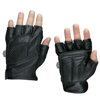 FUEL Adult Fingerless Leather Motorcycle Gloves (Black - X-large)