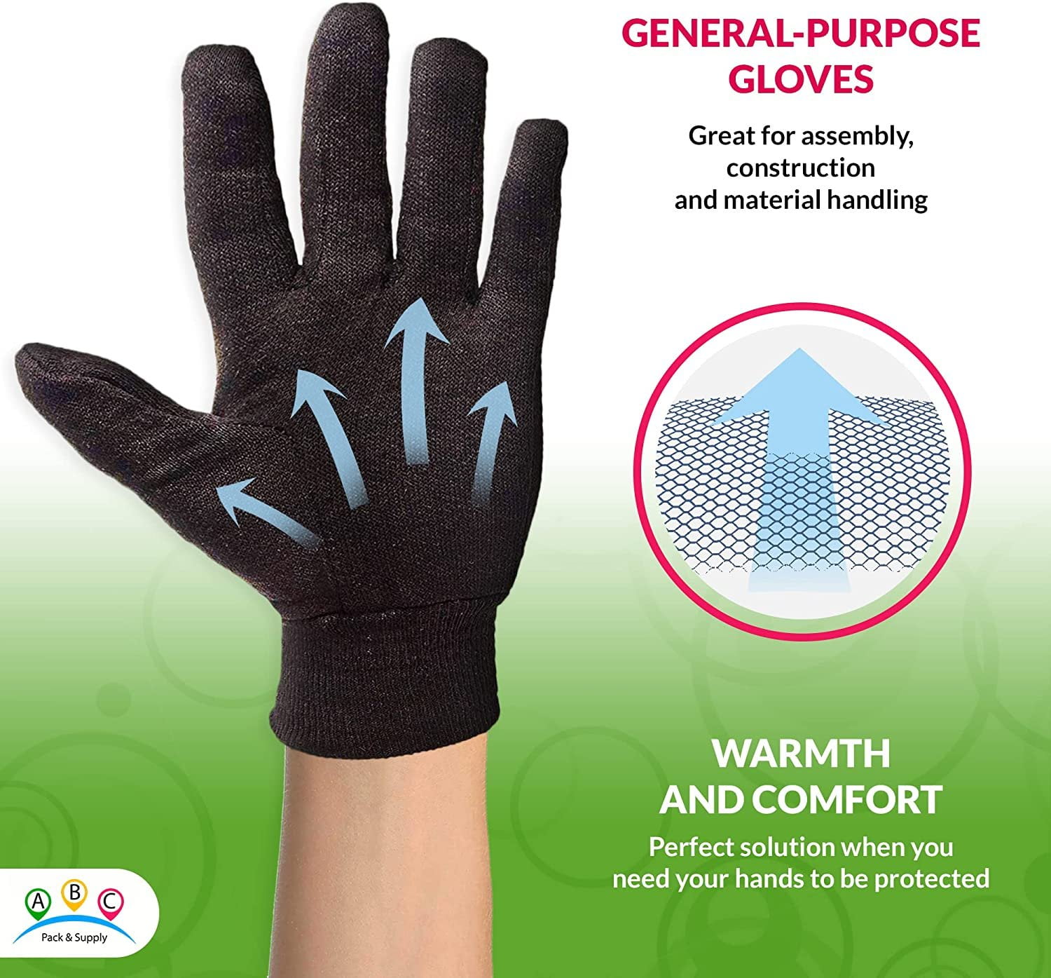 General Purpose Work Gloves, Cotton Work Gloves, Jersey Gloves, Canvas Work  Gloves - - Ansell 23-491-10 Size 10 Hi-Viz Orange Winter Monkey Grip Jersey  Lined Cold Weather Gloves With Wing Thumb, Knit Wrist