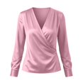 thumbnail image 7 of FDGIU Women's Satin Wrap V Neck Blouse, Long Cuff Sleeve Ruched Waist Solid Dressy Tops for Office Business Casual Daily Evening Outfits, 7 of 7