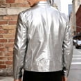 thumbnail image 5 of PBFRDSJ Men's Stand Collar Faux Leather Jacket Classic Biker Style Motorcycle Coat Casual Lightweight Zip Up Slim Punk Biker Outwear, 5 of 9