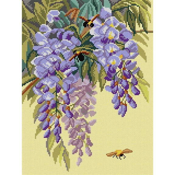 Gobelin canvas for halfstitch without yarn after Paul de Longpre - Wisteria and Three Bumblelees 3517J