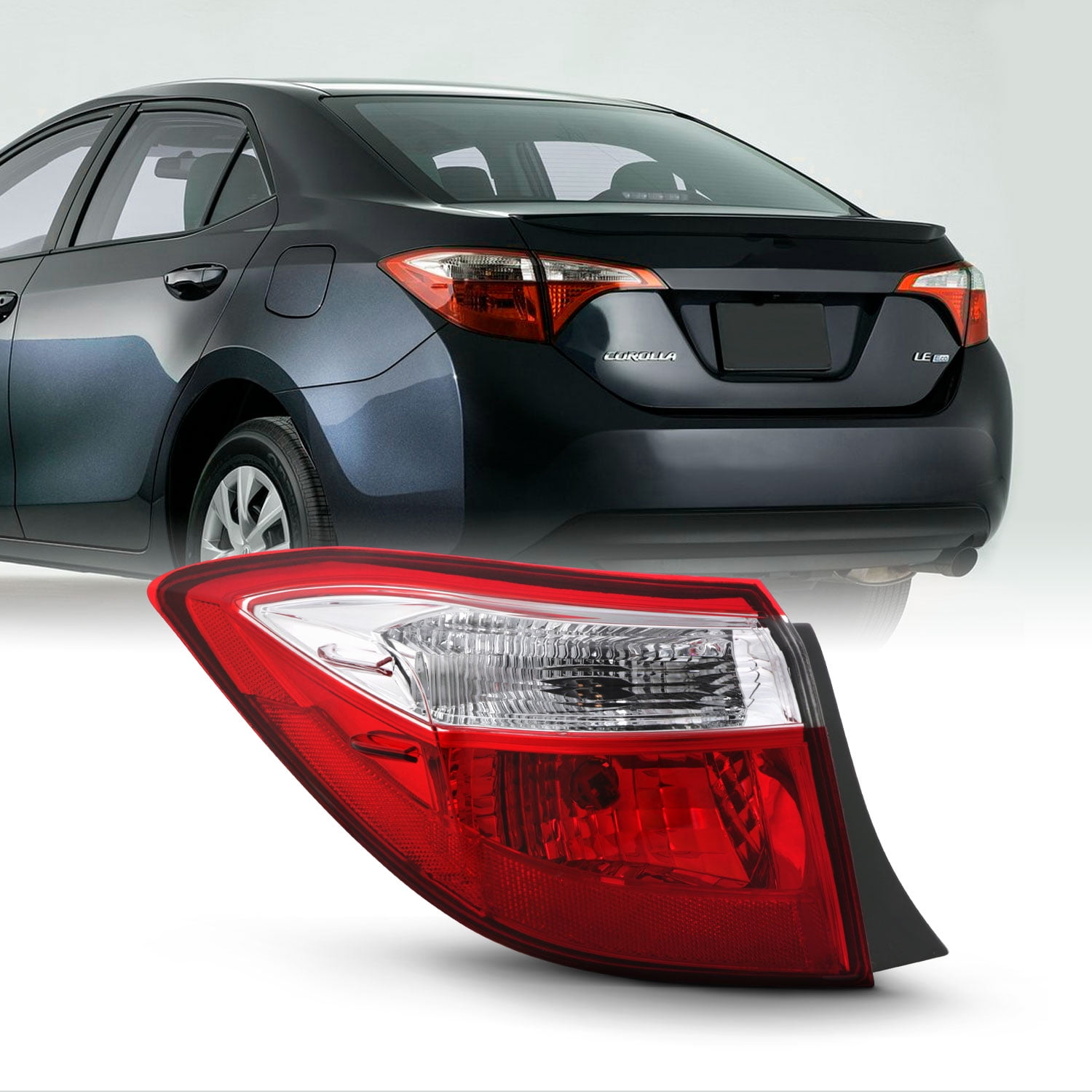 For 20142016 Toyota Corolla 4Door Sedan Red Clear Tail Light Outer