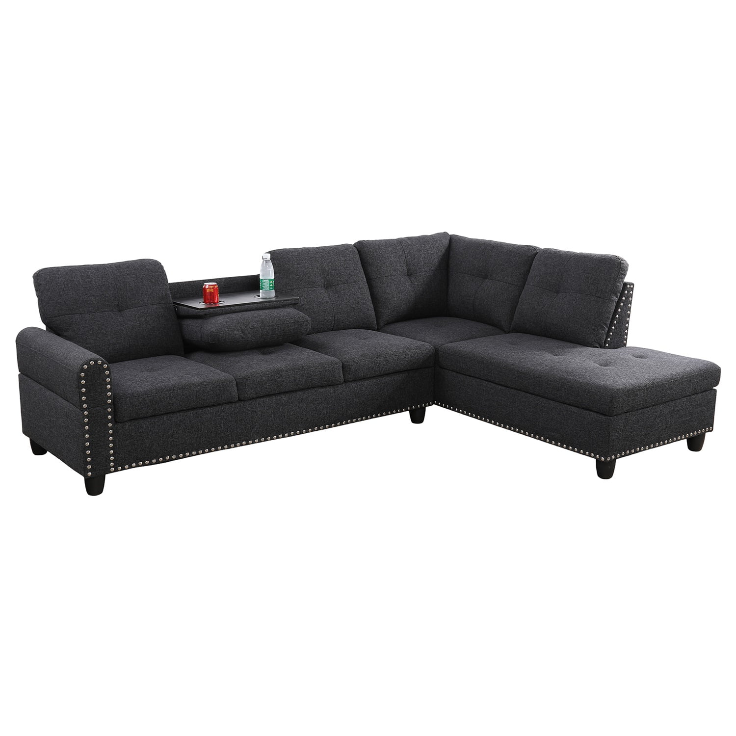 Hommoo Sofa Set, Linen 2-Piece Sofa Living Room Sofa Set,L-Shaped Living Room Couches,Black Grey