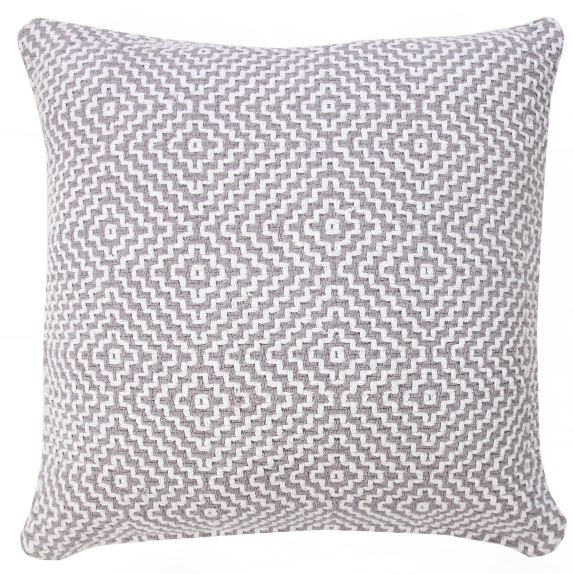 Laddha Home Designs Handwoven Diamond Cotton Throw Pillow Cover - 20" - Gray and White