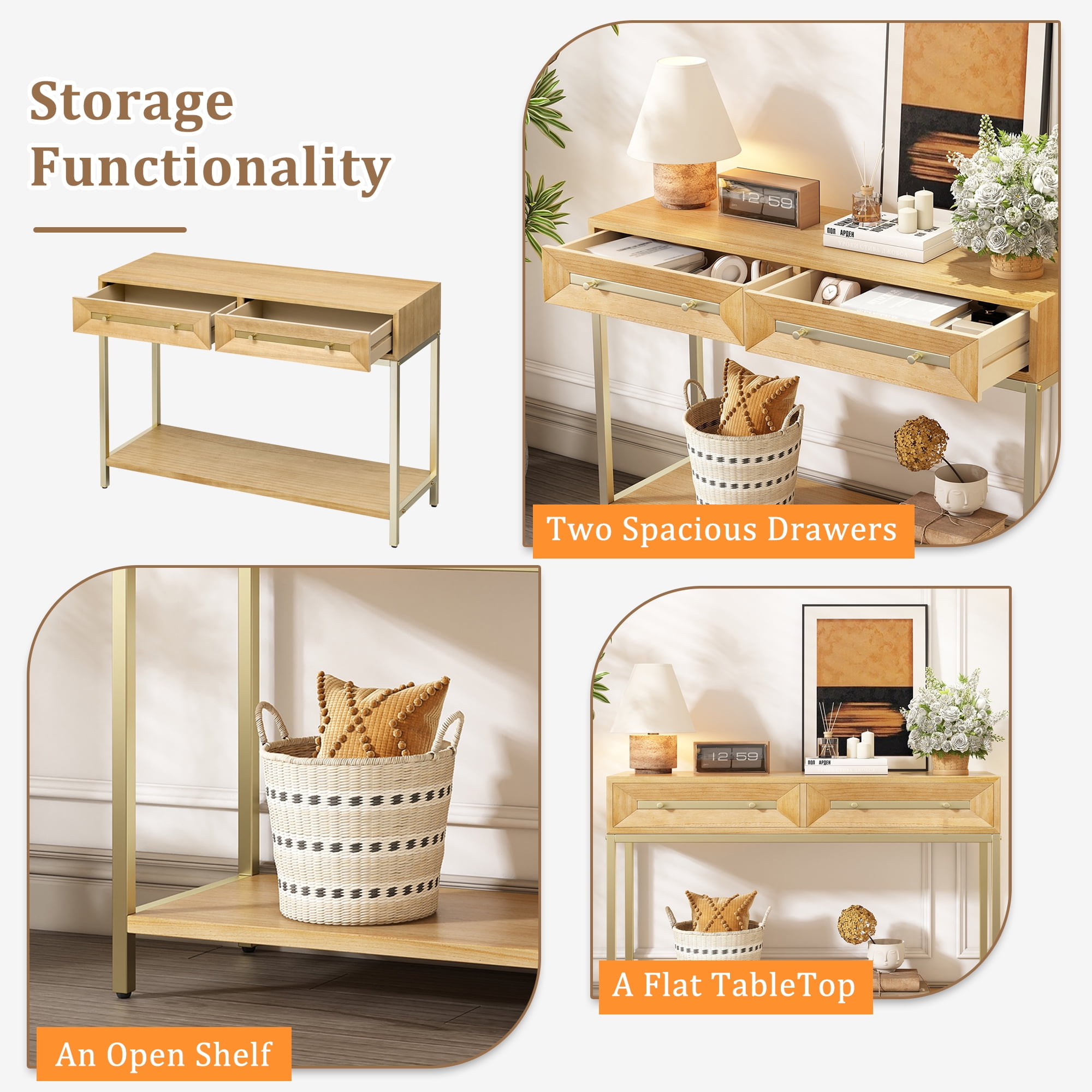 EUROCO Retro Hallway Table Sofa Table for Hallway,Living Room,Natural