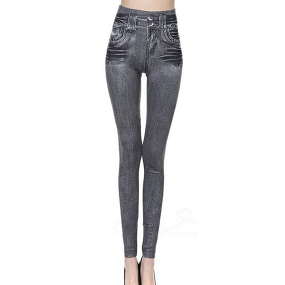 Kayannuo Christmas Winter Short Velvet Real Pockets Imitation Denim Plus Velvet Leggings Women's Brushed Stretch Thermal Trousers