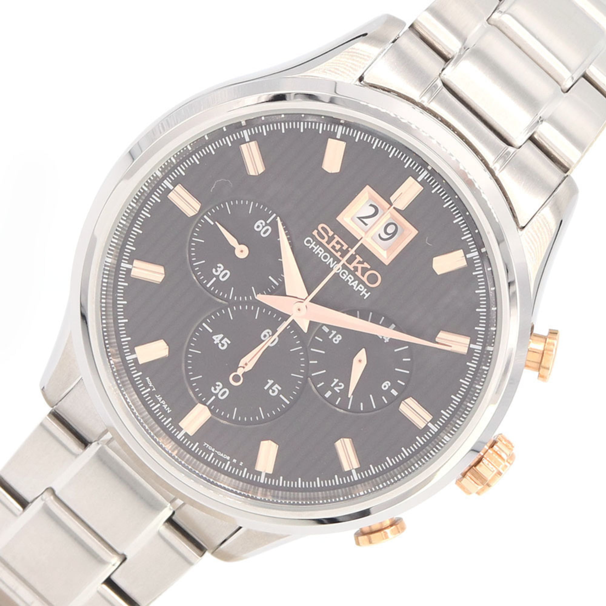 Authenticated Used SEIKO men's watch overseas model big date chronograph  SPC151P1 dark gray dial bar index stainless steel quartz wristwatch  business calendar 