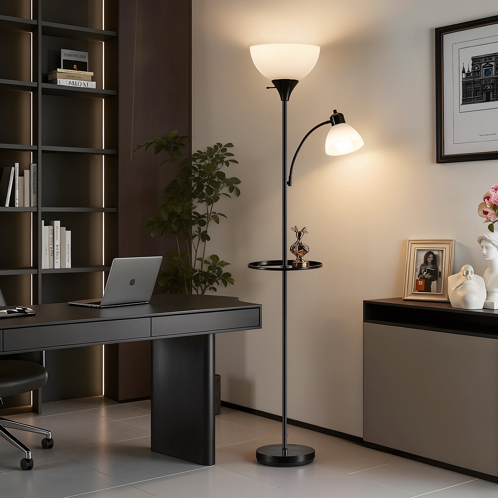 NATYSWAN Floor Lamps for Living Room,Torchiere Floor Lamp with 8W Adjustable Reading Lights, Morden Tall Lamps for Living Room, Bedroom, Office, 3 Bulbs Included