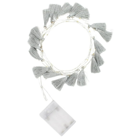 Elegani Boho Tassel Fairy String Lights – 20 LED Warm White Lights with Soft Grey Tassels, 7ft -SMALL