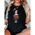 thumbnail image 1 of 1pc Festive Christmas Snowman with Wine Glass Print, Women'S Casual Crew Neck Short Sleeve T-Shirt, Polyester Knit Fabric with Medium Stretch, All-Season Holiday Comfort Top, 1 of 8