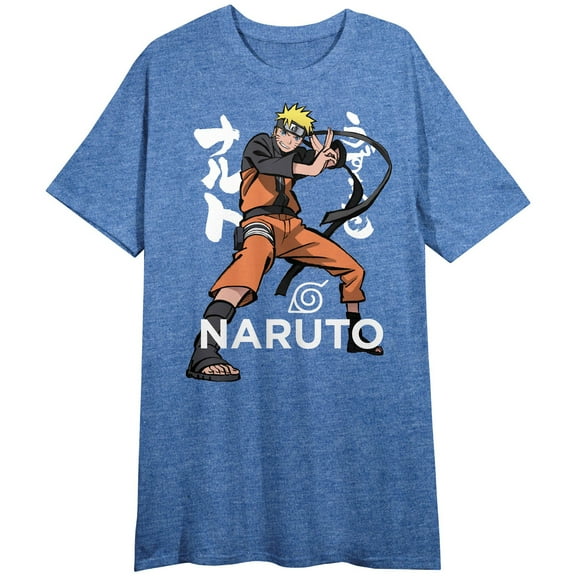 Naruto Shippuden Character and Name Logo Women's Royal Blue Short Sleeve Crew Neck Sleep Shirt-Large