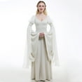 thumbnail image 3 of DAIZBELLA Women's White Renaissance Dress with Bell Sleeves Retro Medieval Dress, S, 3 of 6