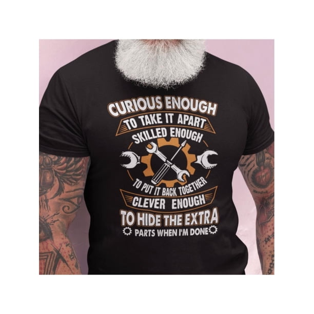 Men's Cotton Crew Neck T-Shirt, 100% Cotton Knit Fabric, Regular Fit, with Geometric Applique, for All-Season Basics Style Tee, Mechanic Themed Clothing|Quirky Fashion Top|Machine Washable Tee