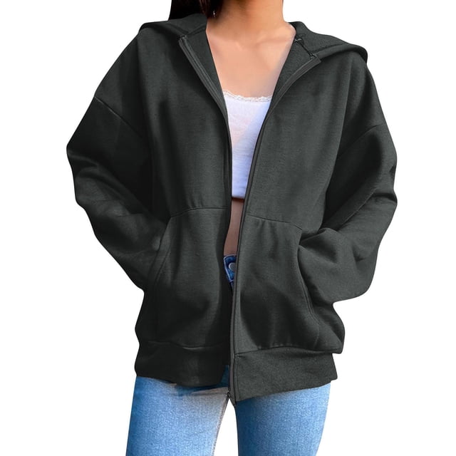 MeetoTime Sweat à Capuche Zippé Doublé Polaire pour Femmes Veste Décontractée à Manches Longues avec Poches