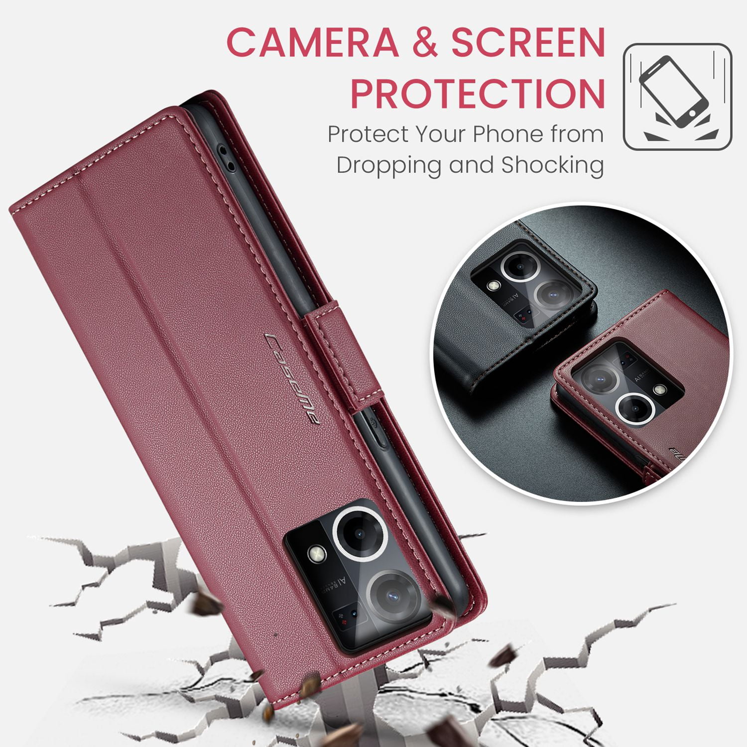 ETFAST Leather Phone Case Wallet With Card Holder Zipper For OPPO Reno 8 4G High Quality Leather Phone Case