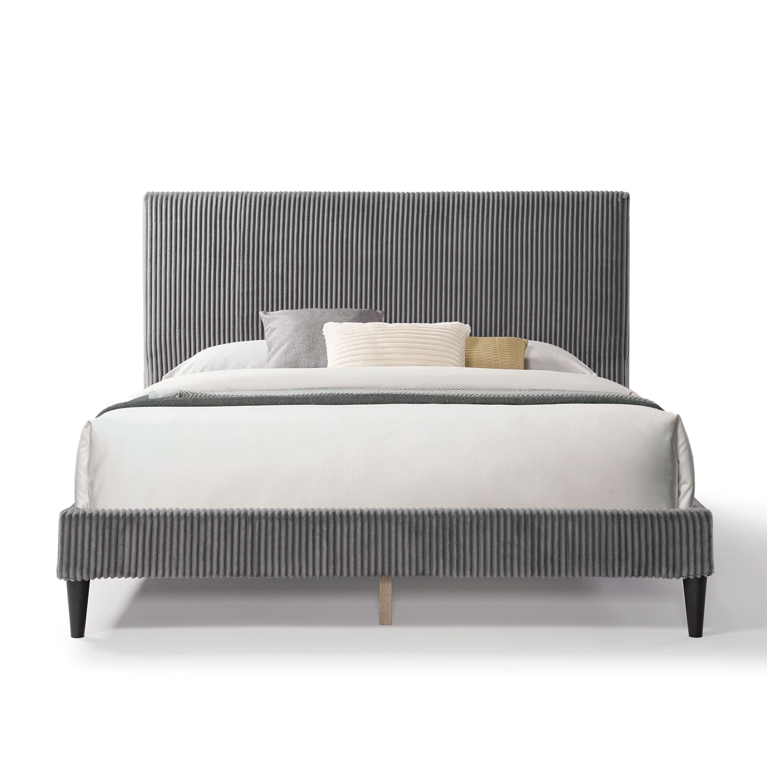 Furniture of America Colly Adult Queen Chenille Fabric Upholstered Platform Bed, Dark Gray