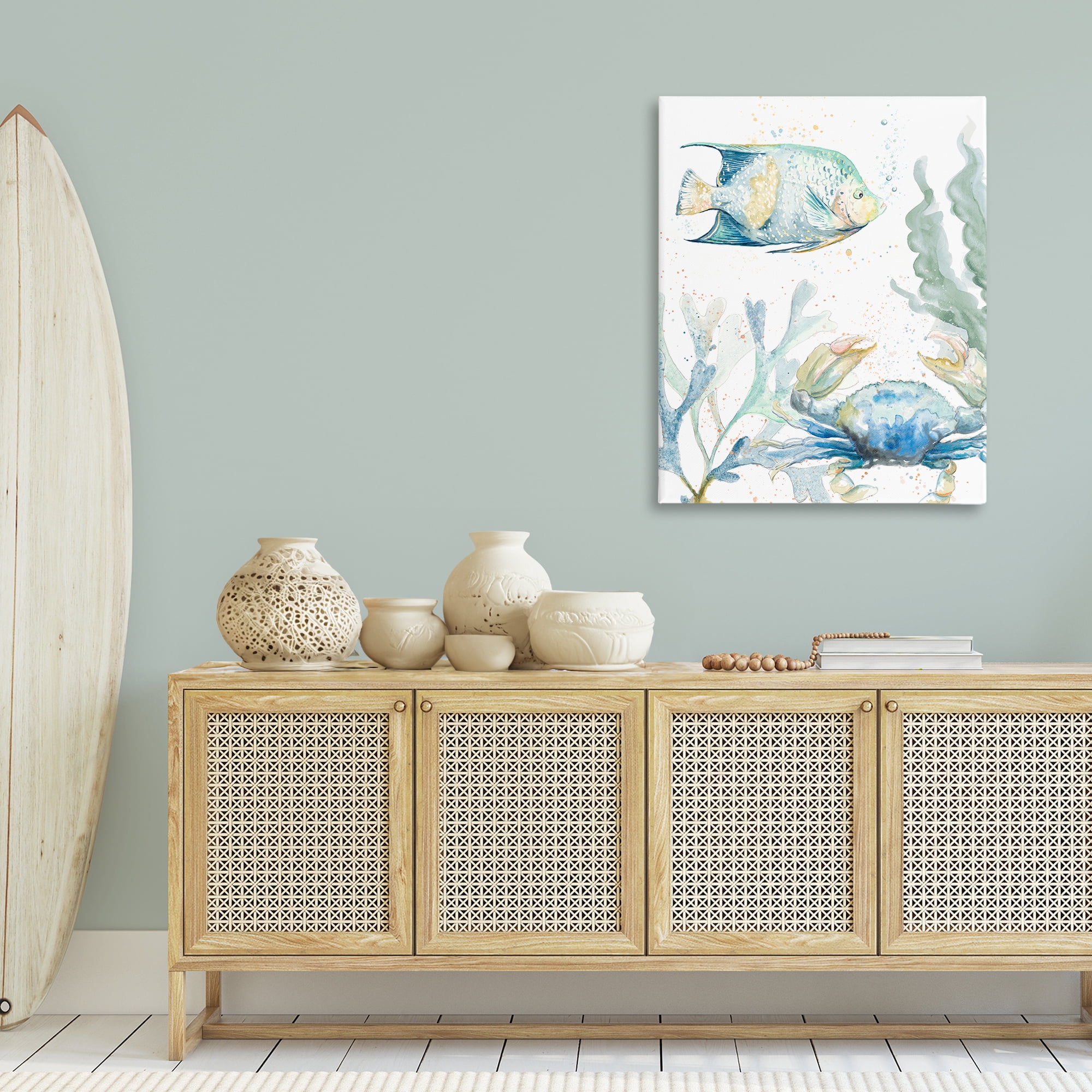 Stupell Industries Crab & Fish Scene Animals & Insects Painting Gallery Wrapped Canvas Art Print Wall Art, 30 x 40