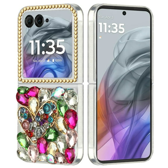 For Motorola Razr 2025 2024 Full Diamond with Ornaments Hard TPU - Colorful Ornaments with Heart