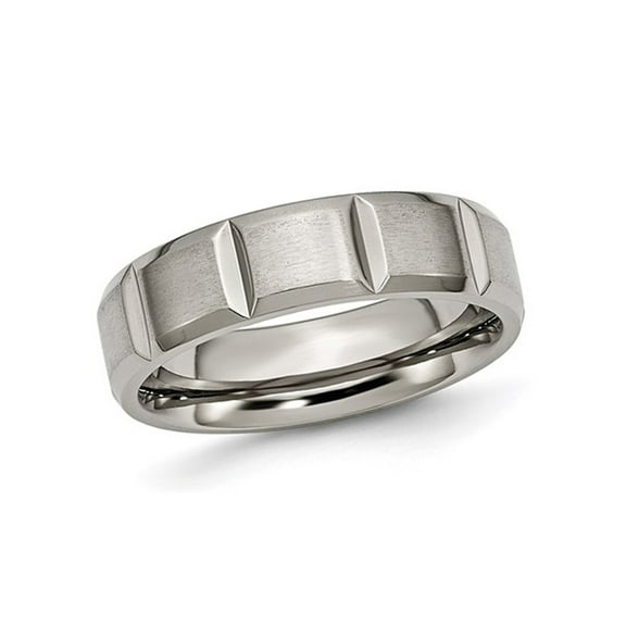 Mens Titanium Grooved 6mm Wedding Band Ring