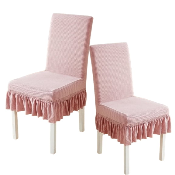 Djiypn 2 Packs Square Jacquard Dining Chair Slipcover with Skirt, Kitchen Chair Furniture Protector Stretch Chair Covers for Dining Room, Restaurant, Kitchen, Party (Pink)