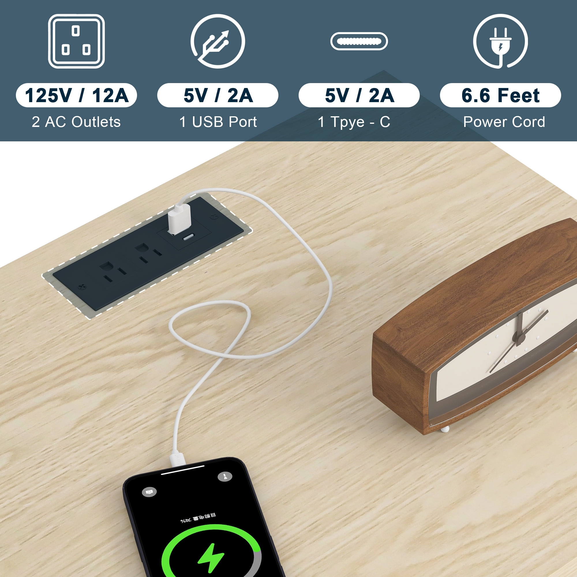 Demi Bonn 18.9" Side Table with Fast Charging Station USB C Cable Fast Charging, Wood End Table Nightstand with Drawer and Shelf for Living Room, Beige