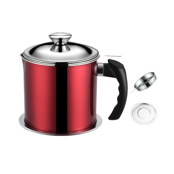 304 Stainless Steel Oil Filter Pot Multi‑Functional Oil Storage Can with Fine Mesh Strainer for Kitchen Cooking Oil Filtration