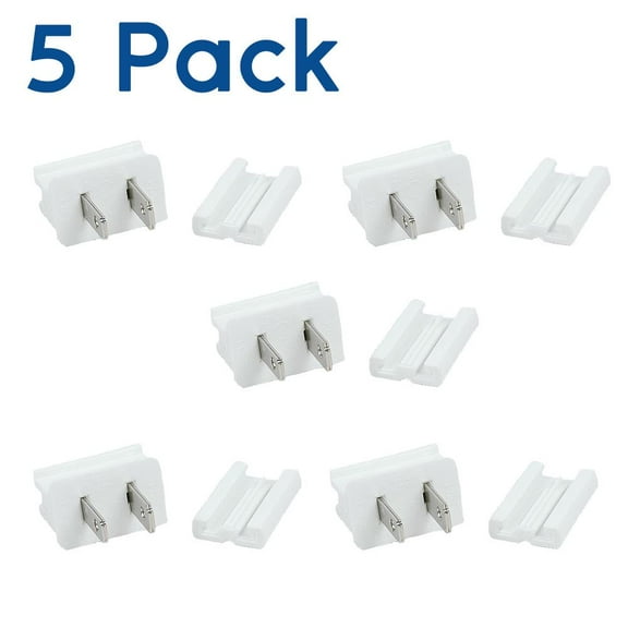 Novelty Lights SPT-1 Male Vampire Plug, 5 Pack White, Simple Slide-On Back, 8 Amp Rating for Indoor or Outdoor Use, Polarized Power Connector for Christmas Lights