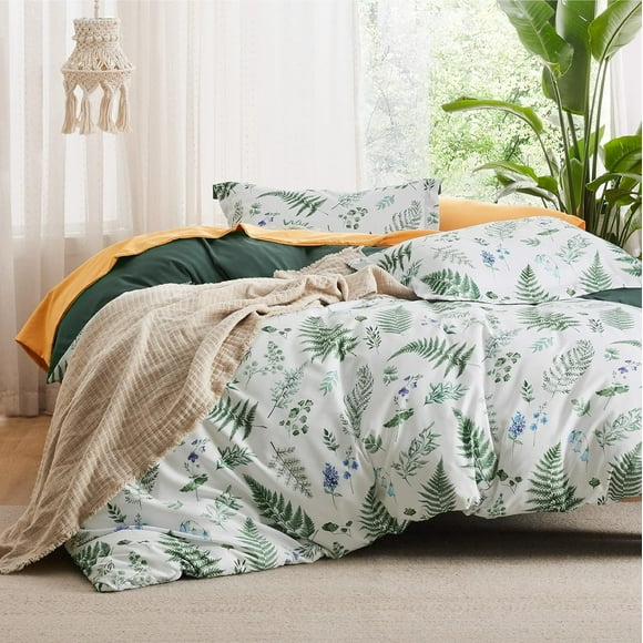 Duvet Cover King - Botanical Duvet Cover Set with Zipper Closure, Green Bedding