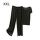 thumbnail image 3 of Sonducket Conjunto de pijama de satén de seda helada para mujer, camiseta de algodón con cuello en V, pantalones holgados con cintura conjuntos de ropa Negro SG, 3 of 6