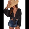 thumbnail image 2 of Traje de Baño para Mujer, Túnica, Bikini con Lazo, Camiseta de Playa Suave de Larga Negro M, 2 of 8
