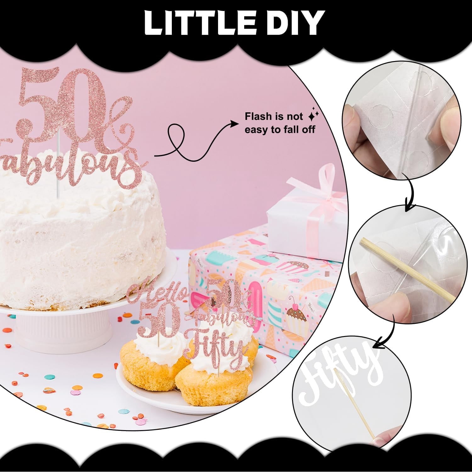 50th Birthday Party Decorations Kit Rose Gold Black – Happy 50th & Fabulous Banner, Crown & Sash, Balloons, Photo Backdrop, Hanging Swirls, Table Signs – 45PCS Decorations Set for Women