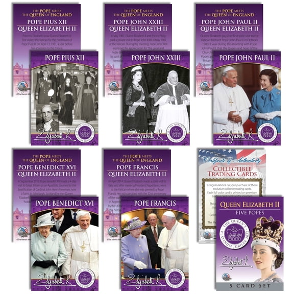 QUEEN ELIZABETH II Platinum Jubilee Premium Trading Card Set Meetings with Popes - 5 card set certificate of authenticity